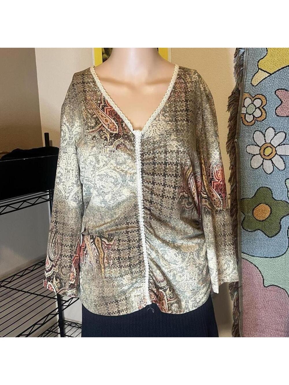 Y2K Bohemian Paisley Patchwork Quarter Sleeve Graphic Tee